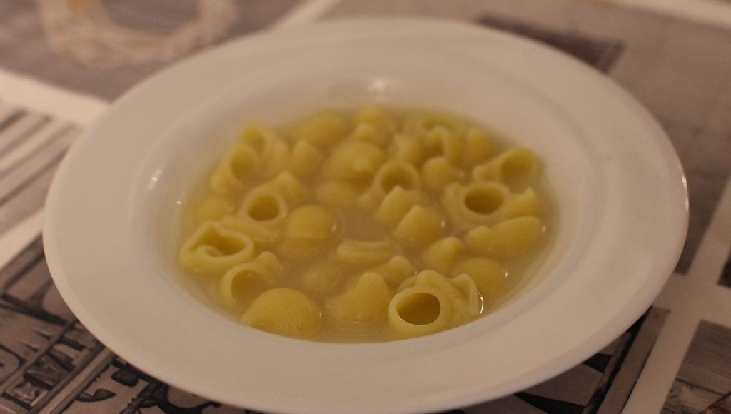 Sopa de pasta hecha con caldo de pollo